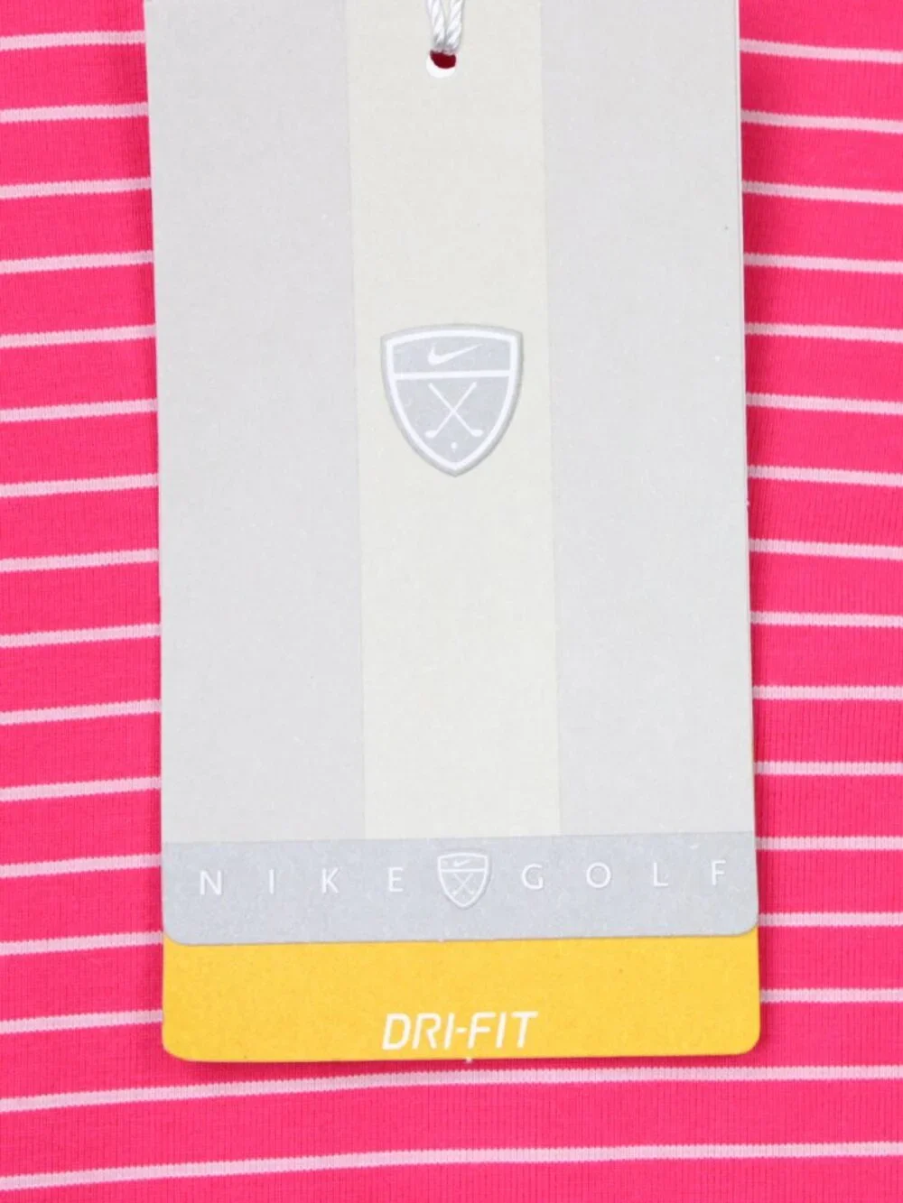 Nike Polo Shirt NWT Womens Medium Pink/White Striped Dri-Fit Golf Short Sleeve